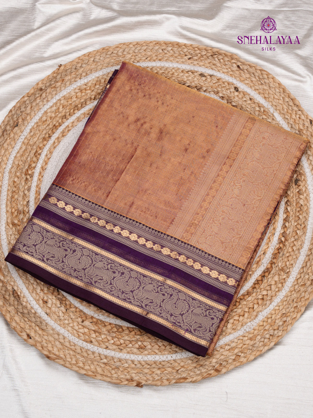 Metallic Brown Tissue Silk Cotton Saree